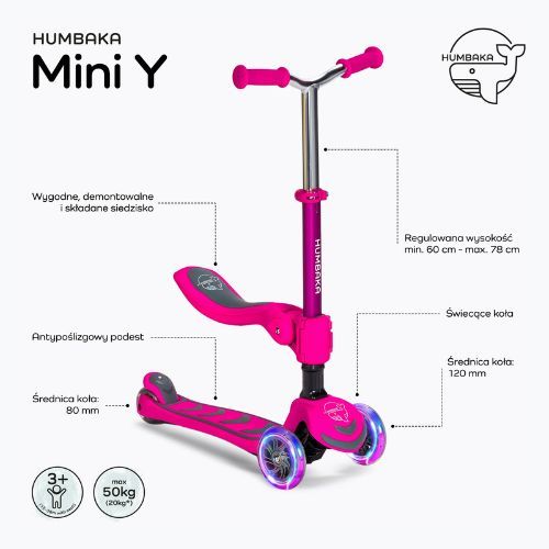 HUMBAKA Mini Y Kinderroller mit drei Rädern rosa HBK-S6Y