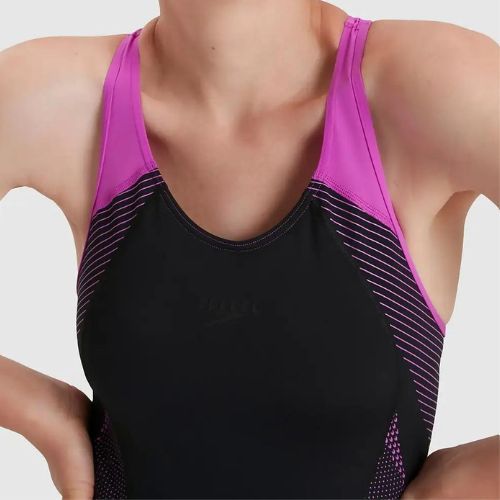 Speedo Placement Laneback Damen Badeanzug einteilig schwarz/rosa 11389C733