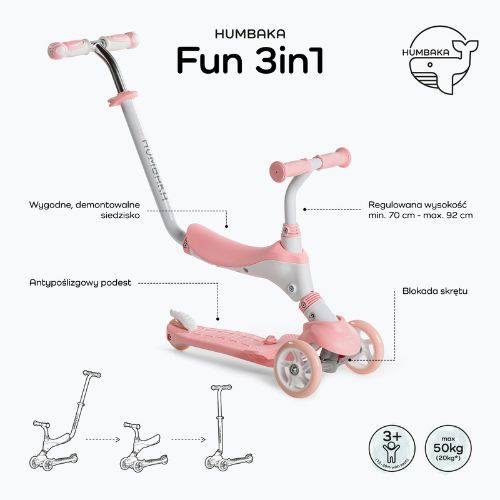 HUMBAKA Fun 3in1 Kinder-Roller rosa KS002
