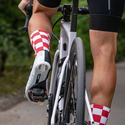 LUXA Squares Fahrradsocken rot und weiß LUAMSSQRS
