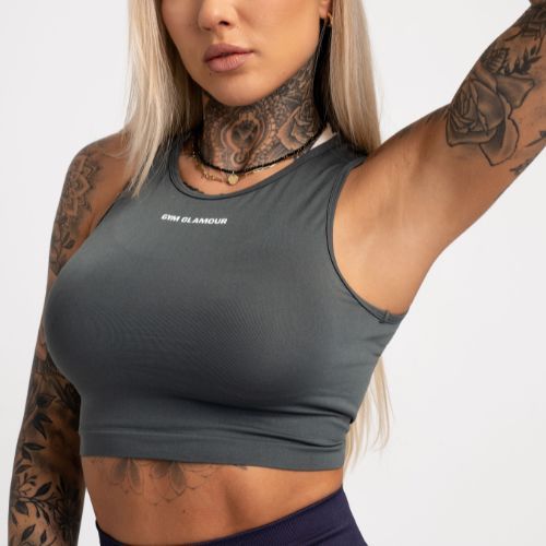 Damen-Workout-Top Gym Glamour Tied Silber Grau 444