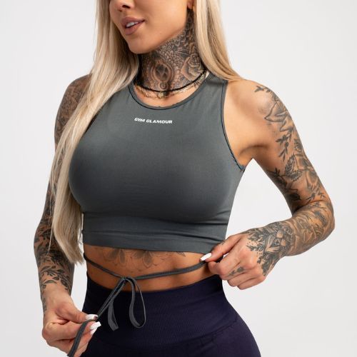 Damen-Workout-Top Gym Glamour Tied Silber Grau 444