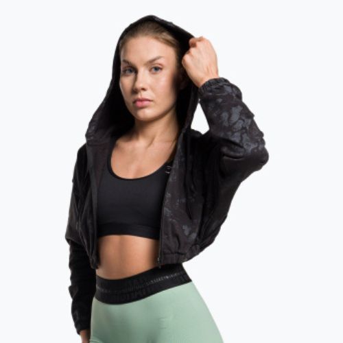 Damen Trainingssweatshirt Gymshark KK Twins Zip Up Crop schwarz/blau