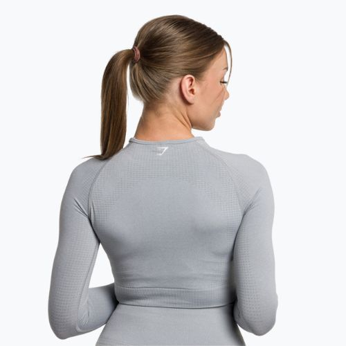 Damen Trainings-Langarmshirt Gymshark Vital Seamless Crop Top hellgrau