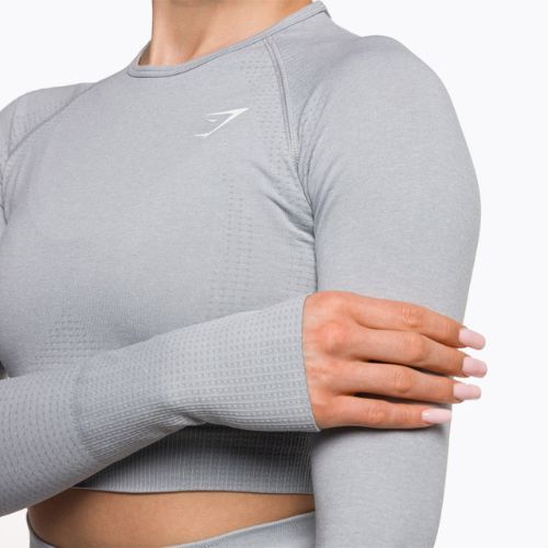 Damen Trainings-Langarmshirt Gymshark Vital Seamless Crop Top hellgrau