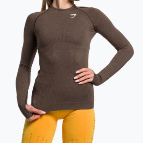 Damen Trainings-Langarmshirt Gymshark Vital Seamless Top braun/weiß