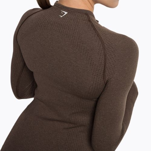 Damen Trainings-Langarmshirt Gymshark Vital Seamless Top braun/weiß