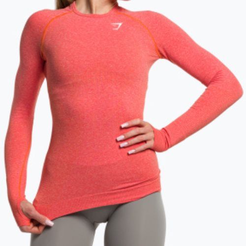 Damen Trainings-Langarmshirt Gymshark Vital Seamless Top rot/orange/weiß