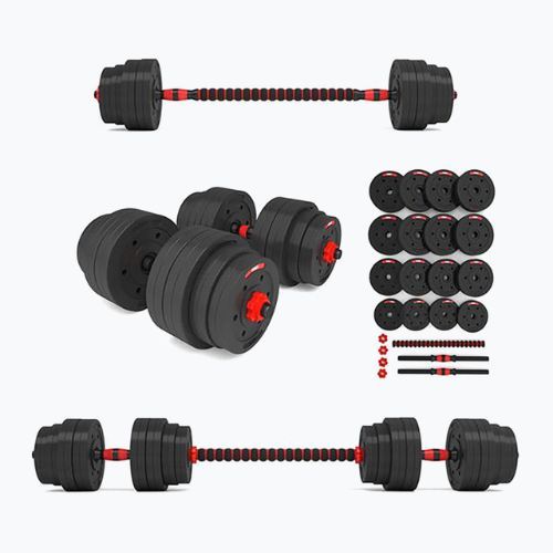 HMS SGP40 40kg schwarz/rot Kurzhantelset mit Langhantelanschluss