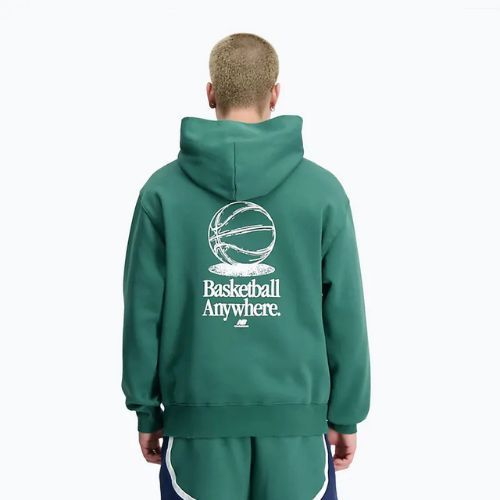 Herren New Balance Hoops Fleece Hoodie Team Waldgrün