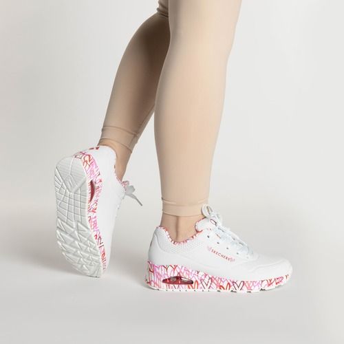 SKECHERS Uno Loving Love Damen Schuhe weiß/rot/rosa Mesh