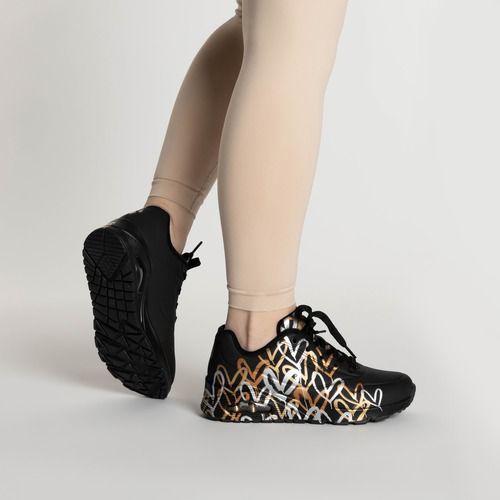 SKECHERS Damen Schuhe Uno Metallic Love schwarz/metallic