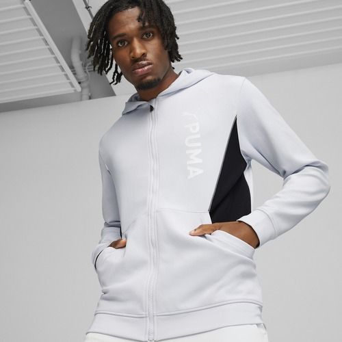 Training Sweatshirt Hoodie Herren PUMA Fit Double Knit FZ Hoodie silver mist