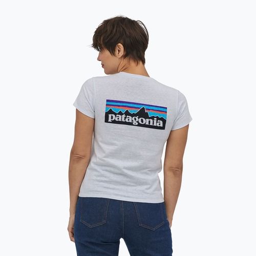 Damen-Trekking-T-Shirt Patagonia P-6 Logo Responsibili-Tee weiß