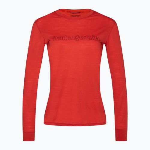 Damen Patagonia Cap Cool Merino Blend Longsleeve Graphic outline text logo/madder rot