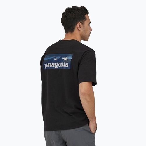 Herren Patagonia Boardshort Logo Tasche Responsibili Tinte schwarzes T-shirt