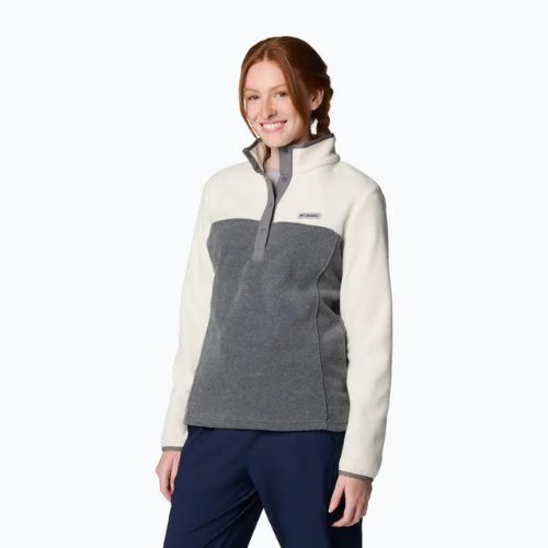 Damen Sweatshirt Hoodie Pullover Columbia Benton Springs 1/2 Snap city grey heather / chelk