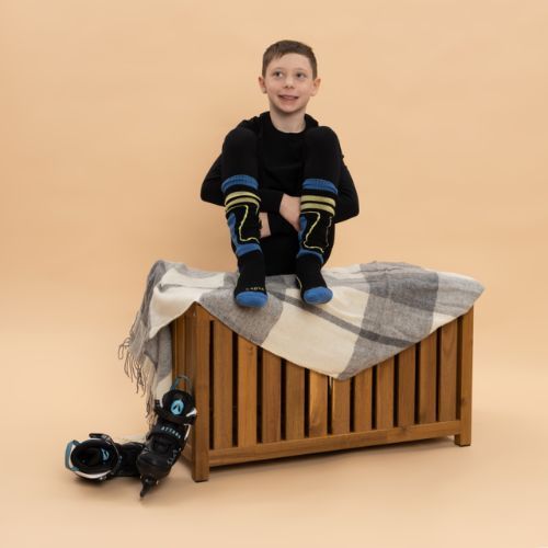 Kinder-Skistrümpfe KADVA Woolan Jrb schwarz/blau