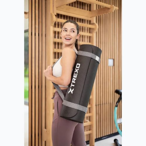 Trainingsmatte XTREXO NBR 15 mm mit Gurt Schwarz