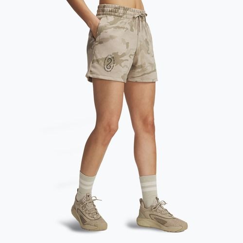 Damen Shorts Under Armour Project Rock Terry city khaki / hyper green