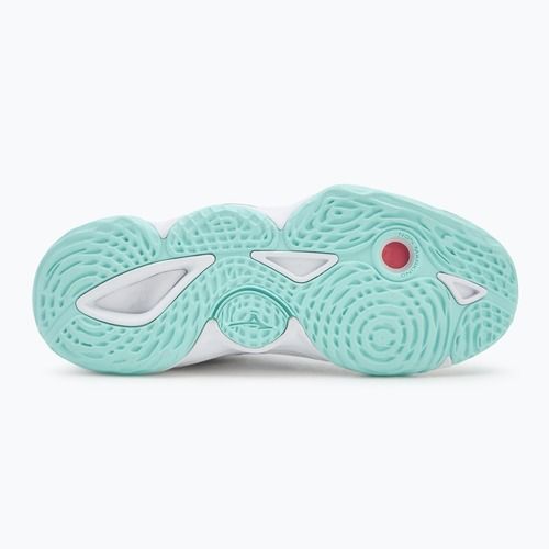 Damen-Volleyballschuhe Mizuno Wave Momentum Elite Mid weiß/blauer Farbton