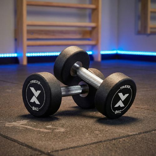 Gummierte Gusseisenhantel XTREXO Pro 8 kg black