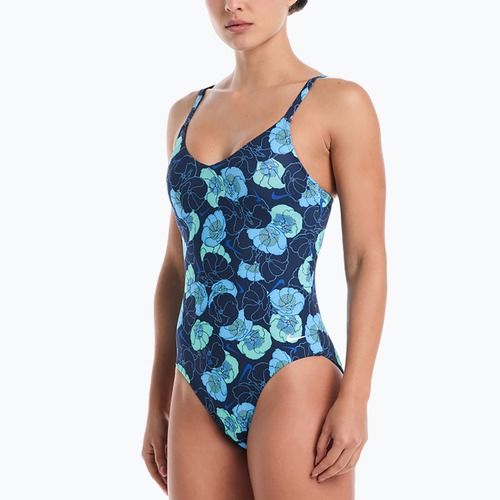 Einteiliger Damen-Badeanzug Nike Poppy Print V-Neck midnight navy
