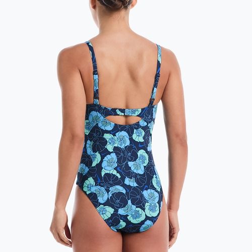 Einteiliger Damen-Badeanzug Nike Poppy Print V-Neck midnight navy