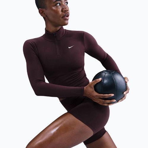 Damen-T-Shirt Nike One Fitted Dri-Fit 1/4 Zip Mid Layer burgundy crush/white