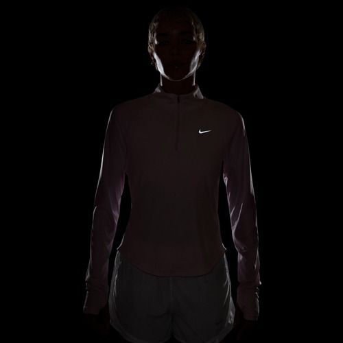 Damen-Lauf-Langarmshirt Nike Tempo Swoosh Run Dri-Fit 1/4-Zip pink foam/white