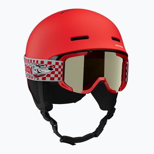 Kinder-Skihelm Salomon Player Combo + Skibrille XV Jr cherry tomato/red silver mirror