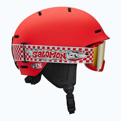 Kinder-Skihelm Salomon Player Combo + Skibrille XV Jr cherry tomato/red silver mirror