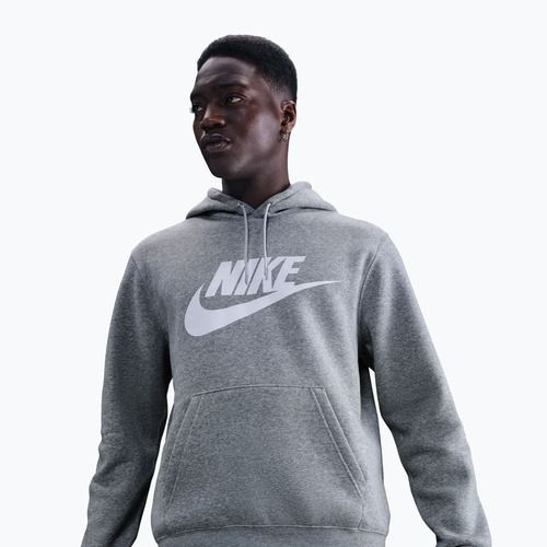 Herren Nike Club Pullover Hoodie dark grey heather/light smoke grey/white