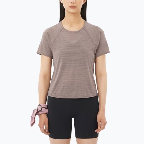 Damen-Laufshirt Salomon Shakeout Air Cropp iron
