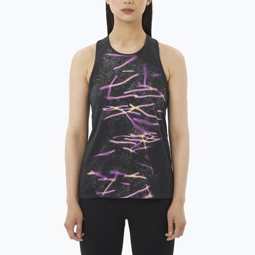 Damen-Laufshirt Salomon Shakeout Core Tank GFX deep black