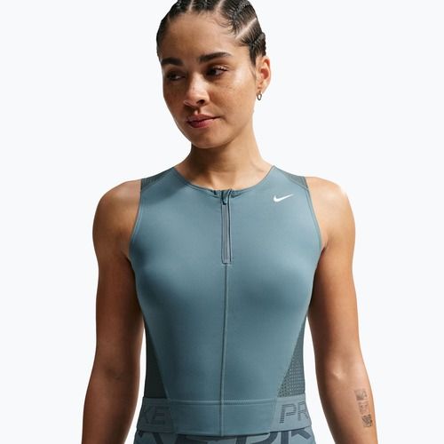 Damen-Trainingsshirt Nike Pro Dri-Fit mineral slate/faded spruce/white