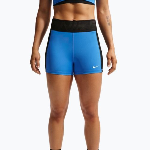 Damen Trainingsshorts Nike Pro Sculpt Dri-Fit High-Waisted Biker 5" light photo blue/black/white