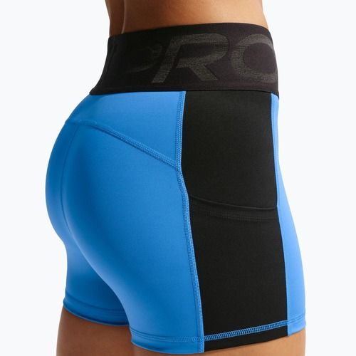Damen Trainingsshorts Nike Pro Sculpt Dri-Fit High-Waisted Biker 5" light photo blue/black/white
