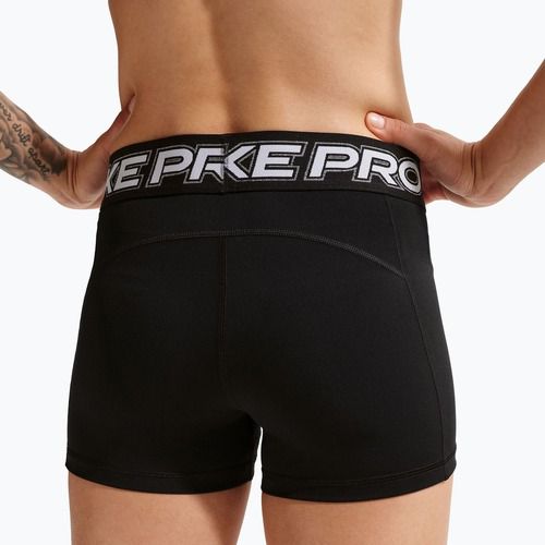 Damen Trainingsshorts Nike Pro Mid Rise Biker 3" black/white/metallic silver