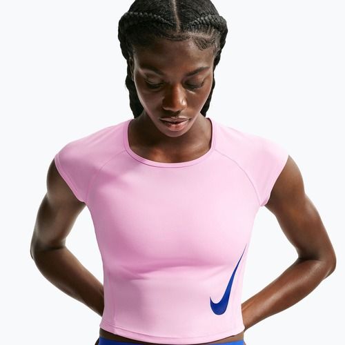 Damen-Laufshirt Nike Tempo Swoosh Run Dri-Fit pink rise/pink rise/old royal