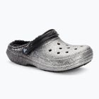 Crocs Classic Glitter Lined Clog schwarz/silberne Pantoletten