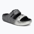 Crocs Classic Cozzzy Glitter Sandale schwarz/silberne Flip-Flops