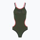 Einteiliger Damen-Badeanzug arena One Double Cross Back One Piece dark sage/black/fluo red