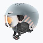 Skihelm Kinder UVEX Rocket Visor Jr rhino/blush matt/mirror silver/lasergold lite