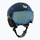 Skihelm Kinder UVEX Rocket Visor Jr blue puzzle matt/mirror blue/smoke