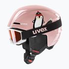 Skihelm Kinder UVEX Viti Set + gogle Speedy Pro pink penguin/lasergold lite