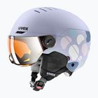 Kinder-Skihelm UVEX Rocket Visor Jr cool lavender abstract matt/mirror silver/laser gold