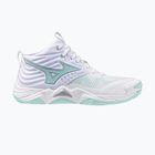 Damen-Volleyballschuhe Mizuno Wave Momentum Elite Mid weiß/blauer Farbton
