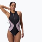 Damen-Einteiler Badeanzug Speedo Zip Colorblock Anthrazit