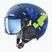 Skihelm Kinder UVEX Rocket Visor Jr blue puzzle matt/mirror blue/smoke